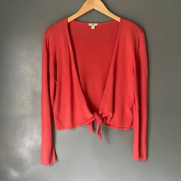 J. JILL Women's MED Salmon Pink Silk Blend Tie Front Cardigan Summer Lightweight - Picture 1 of 7